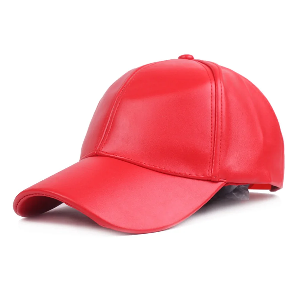 Red Leather Cap FS Зимняя кепка из искусственной кожи для мужчин, черная, красная, белая бейсболка s, унисекс, бейсболка, женская кепка для гольфа, на заказ, кепка для грузовика, Gorra - Цвет: Red Leather Cap