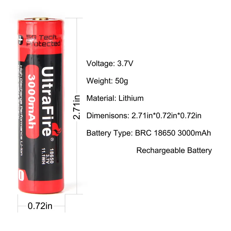 100% Новый оригинальный литиевый перезаряжаемый аккумулятор UltraFire 18650 3 7 в 3000 мАч