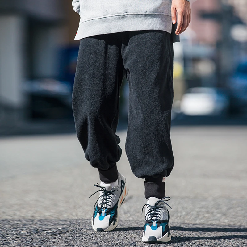 CHINISM чистый цвет Jogger спортивные брюки мужские с эластичной талией флисовый плед