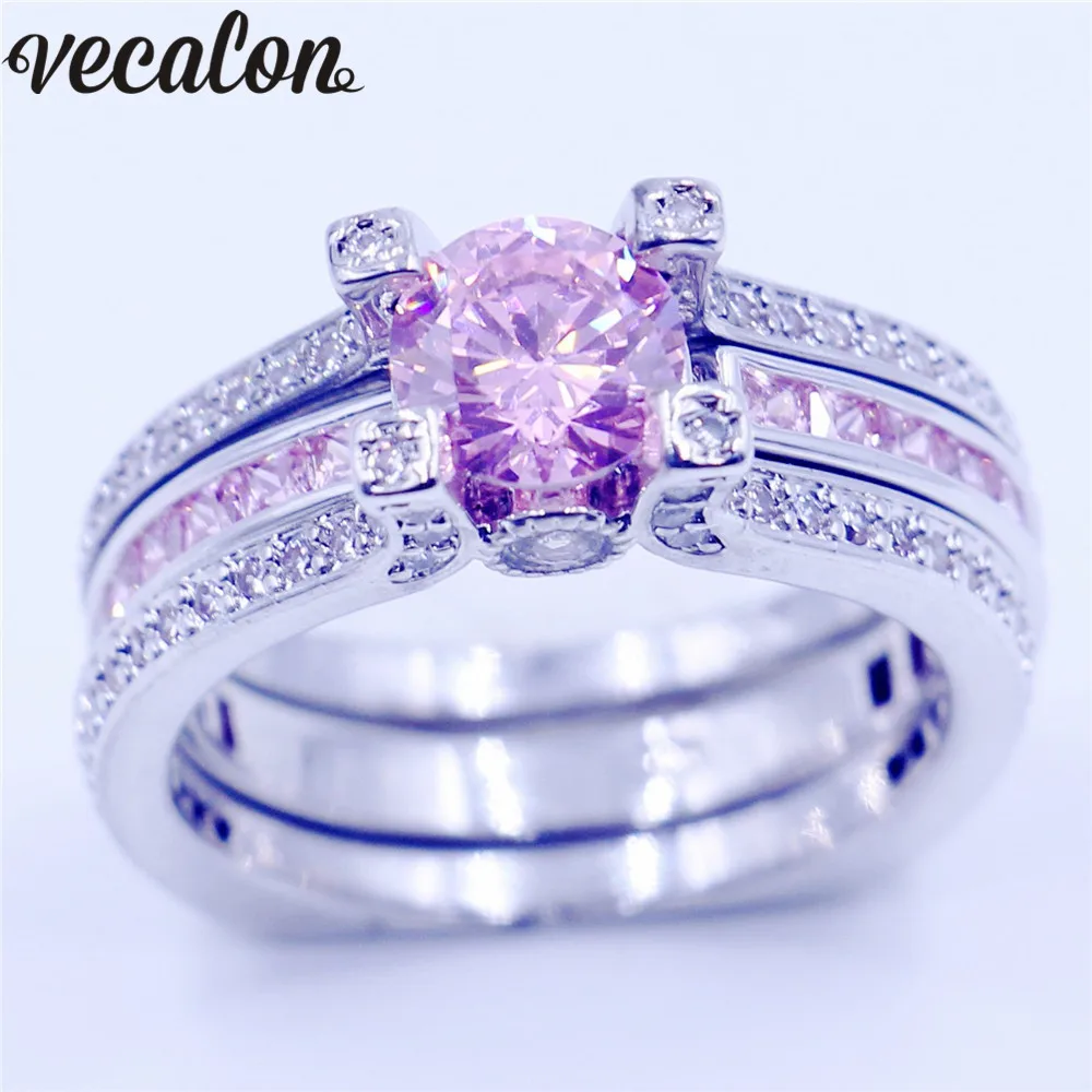 Vecalon 10 colors couple Anniversary ring 5A zircon Cz White Gold Filled wedding Band Set for women men Birthstone Jewelry | Украшения и