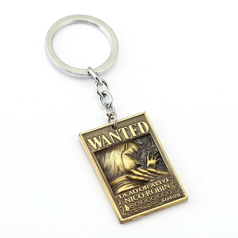 

12pcs/lot ONE PIECE Wanted Poster Key Chain Robin Warrant Key Rings For Gift Chaveiro Car Keychain Jewelry Anime Key Holder