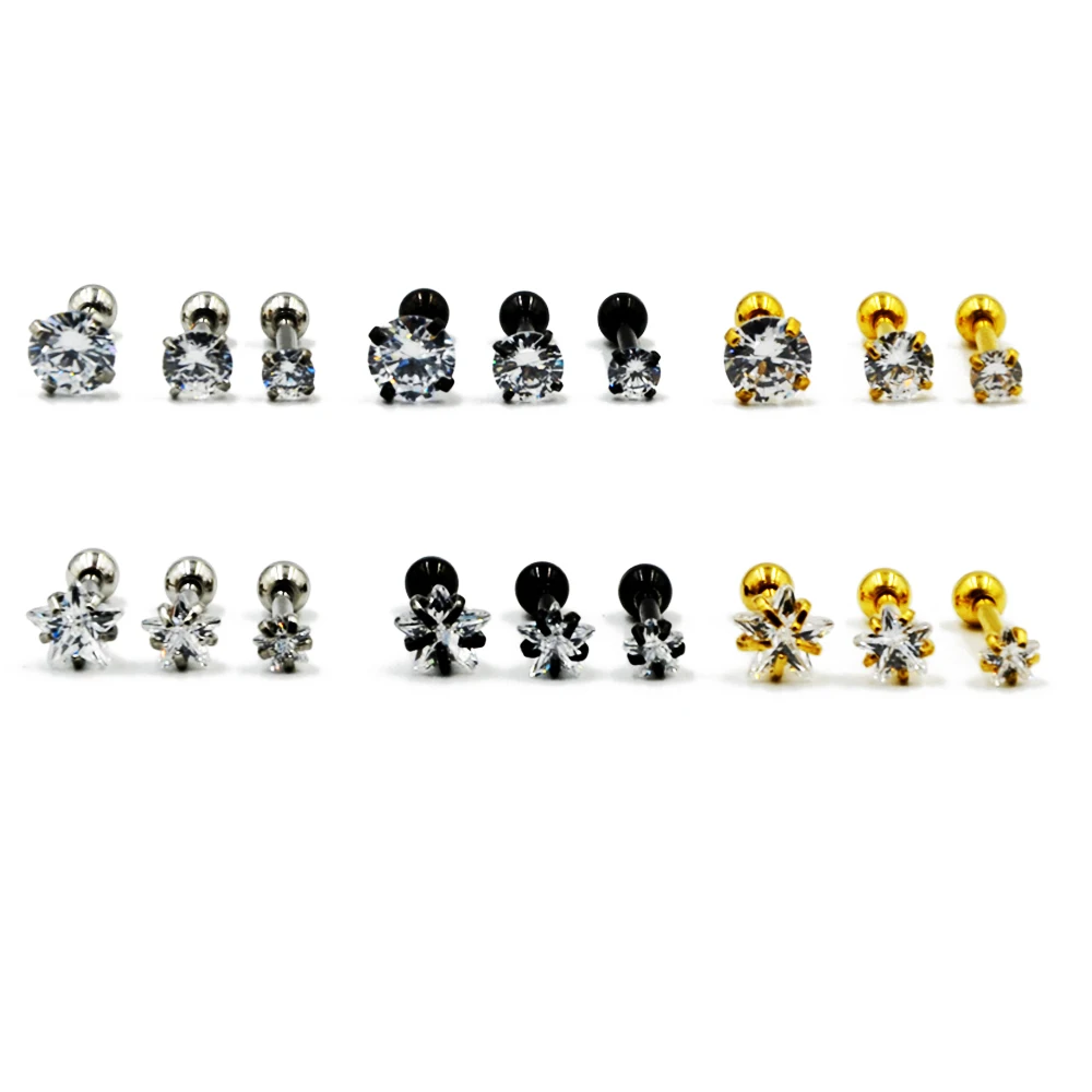 Серьги гвоздики из хирургической стали с фианитом 1 шт.|body piercing jewelry|piercing jewelrytragus