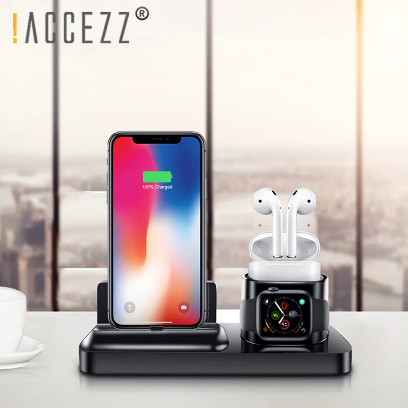 

!ACCEZZ Universal Desk Holder 3 In1 Charger For IPhone X XR XS Max Charging For AirPods IWatch For Huawei Xiaomi Magnetic Charge