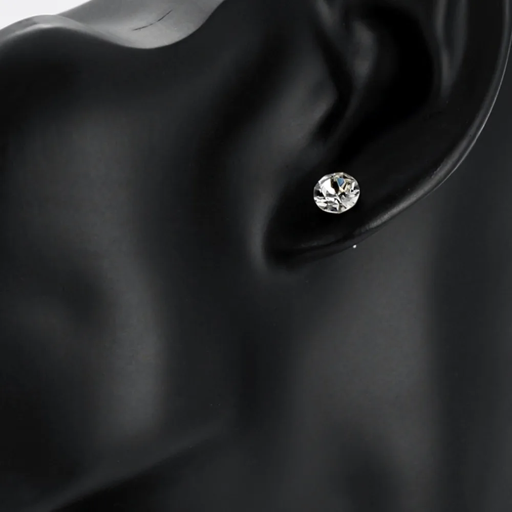 Женские серьги гвоздики с кристаллами Neoglory простые круглые белые/розовые/синие 3