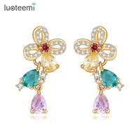 luoteemi new fashion korea style sparkling multi cubic zirconia flower stud earrings for women high quality jewelry brincos