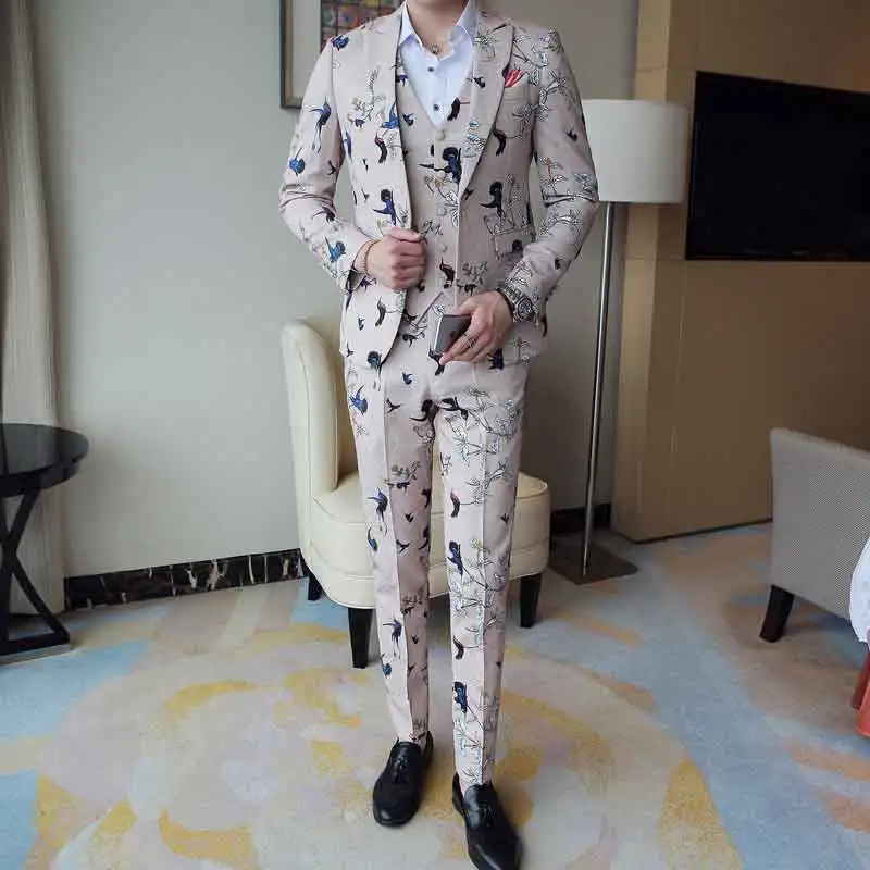 Мужские костюмы с принтом Модный повседневный костюм из 3 предметов для