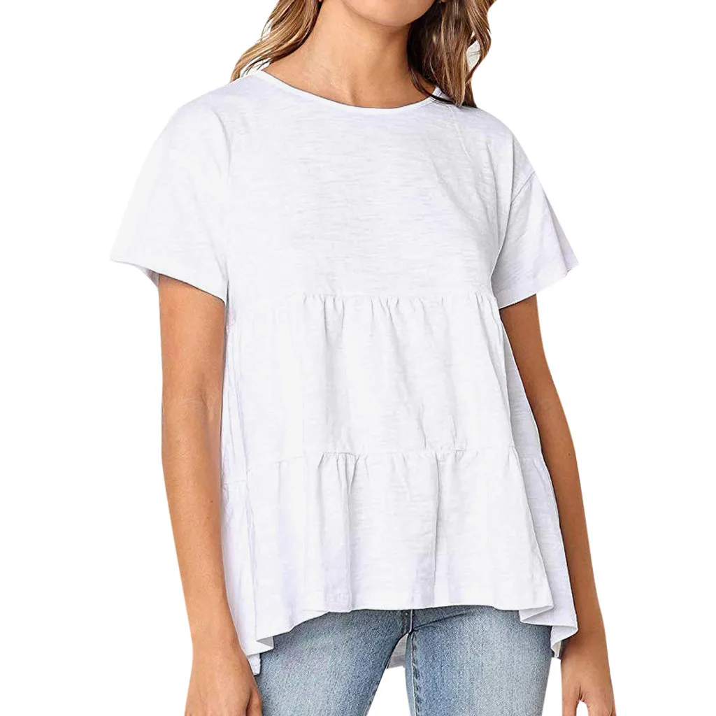 Женская рубашка с коротким рукавом JAYCOSIN летняя однотонная воланом и о вырезом