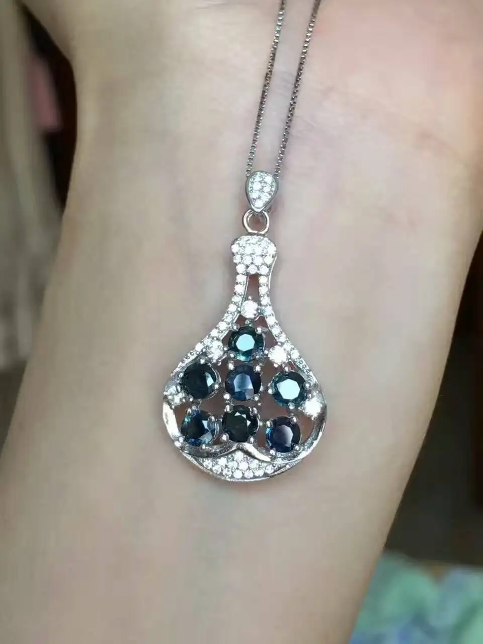 

natural blue sapphire pendant S925 silver Natural gemstone Pendant Necklace trendy Lucky identity bottle women party jewelry