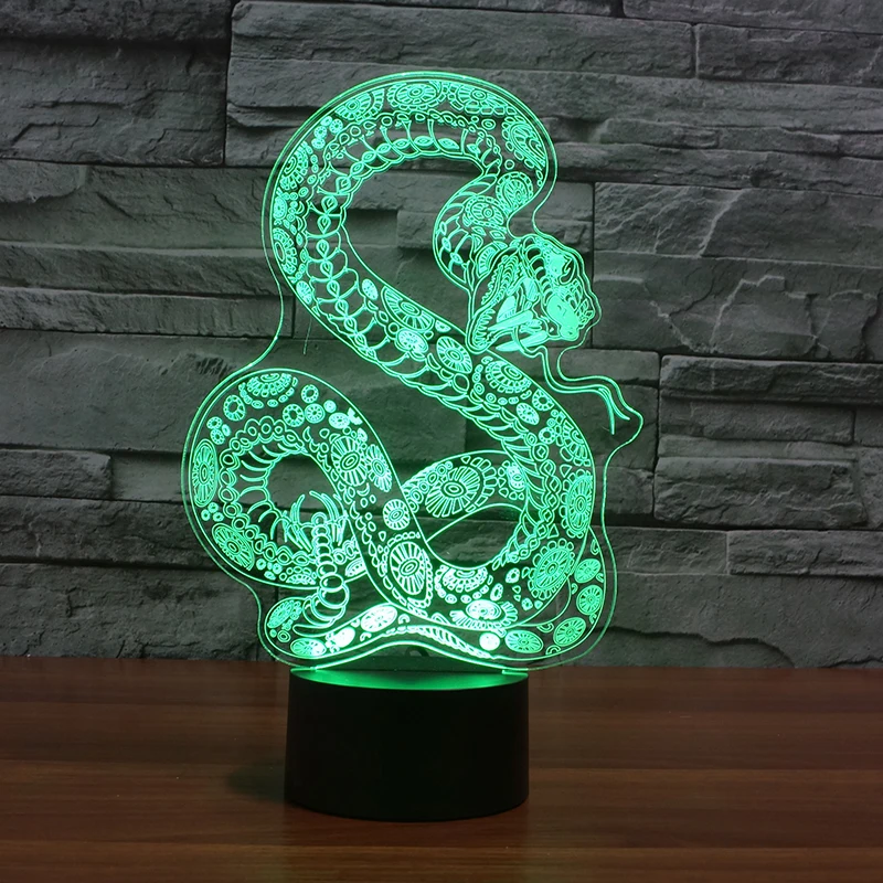Креативная 3D лампа Boa constrictors LED USB Snake ночные светильники 7 видов цветов