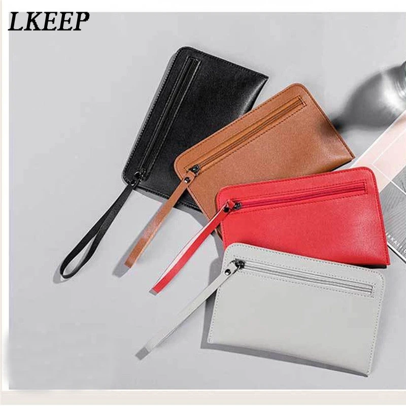 

2019 New Zipper Wallet Case Simple Small Handbag Women Casual Hand Take Wallet Leather Coin Purse Mobile Phone Bag Purse