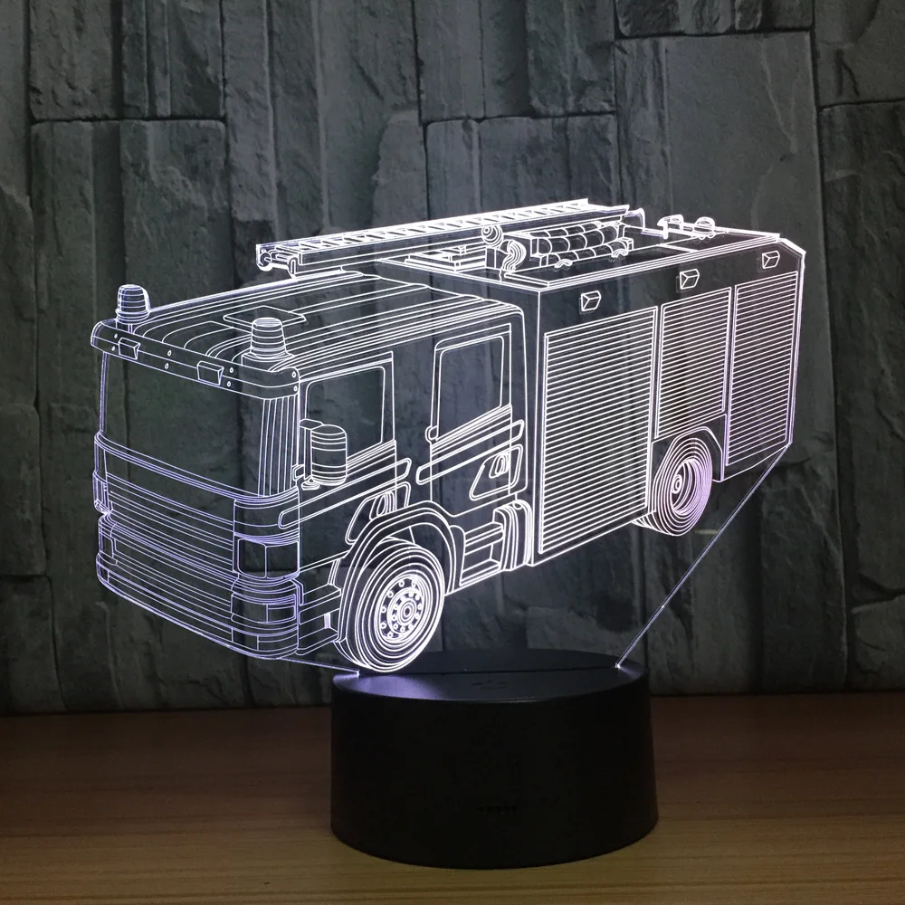Автомобильная 3D лампа Fire Engine 7 цветов светодиодный светодиодная ночная для детей
