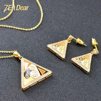 zea dear jewelry enamel colorful jewelry sets for women earrings necklace pendant cubic zirconia triangle jewelry sets for party