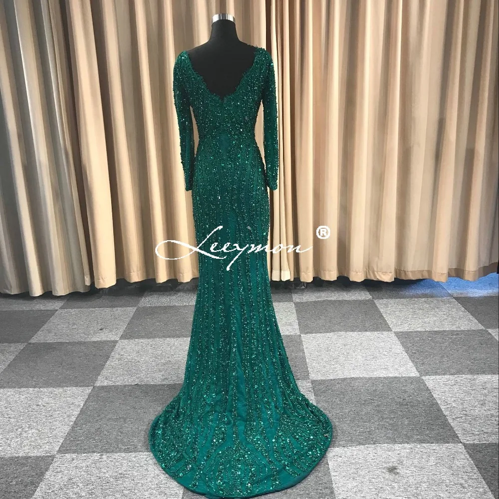 Длинное вечернее платье Русалка с V образным вырезом и бусинами элегантное
