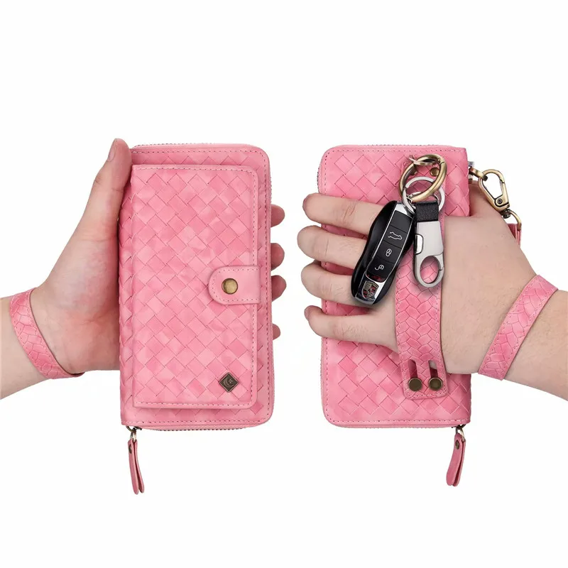 BZW-pink Роскошный Съемный кожаный чехол на молнии с отделением для карт для iPhone 11 Pro XS Max XR X 8 7 6 6S Plus многофункциональная сумка - Цвет: BZW-pink