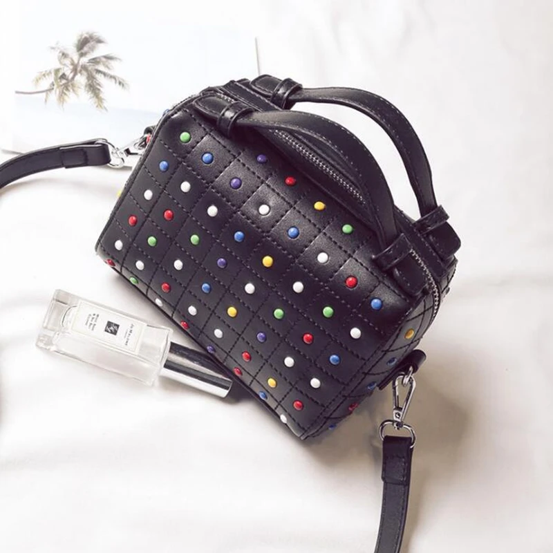 Diamonds Handbags High Quality Small Tote Boston Rivet Bags PU Leather Women Shoulder Bag Top-handle sac a main 2019 New LW-138 | Багаж и