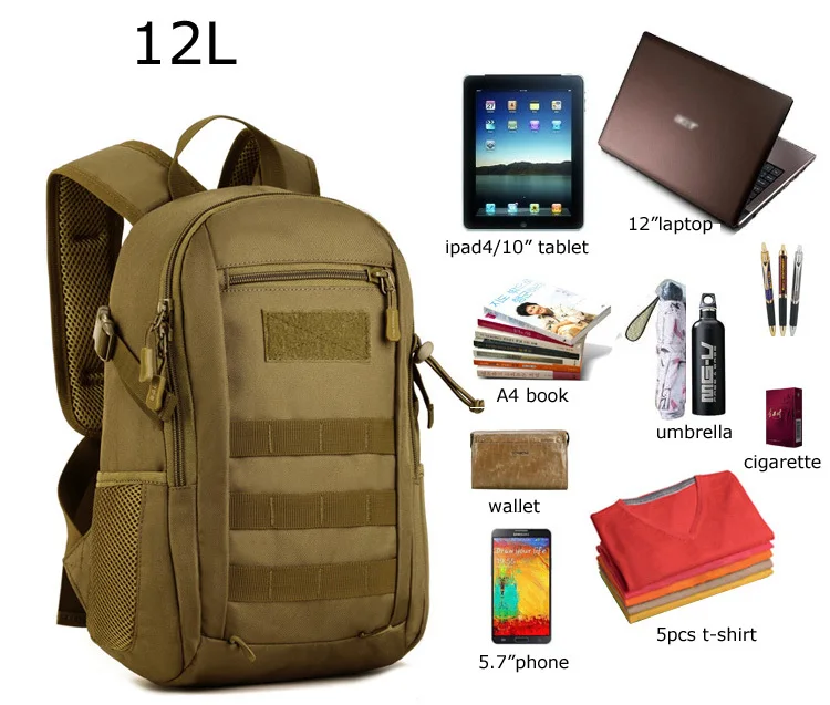 Мини 12л Тактический Рюкзак MOLLE для детей, школьная сумка, нейлоновый водонепроницаемый рюкзак для охоты, боевой военный Камуфляжный Рюкзак
