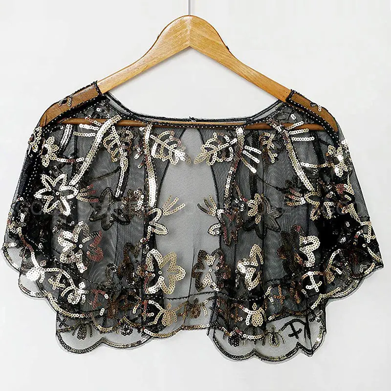 Шаль-Накидка женская черная/белая/Золотая/серебряная 1920s