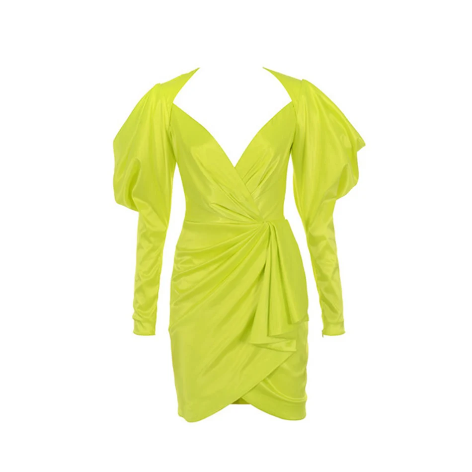 Сексуальное платье с v образным вырезом и рукавами фонариками высокое качество