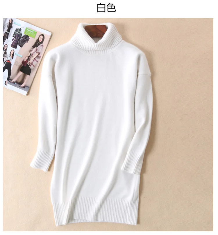 Thick Warm Cashmere Long Version Turtleneck Knitted Sweater Women 2021 Solid Color Pullover pull femme hiver streetwear sweaters | Женская