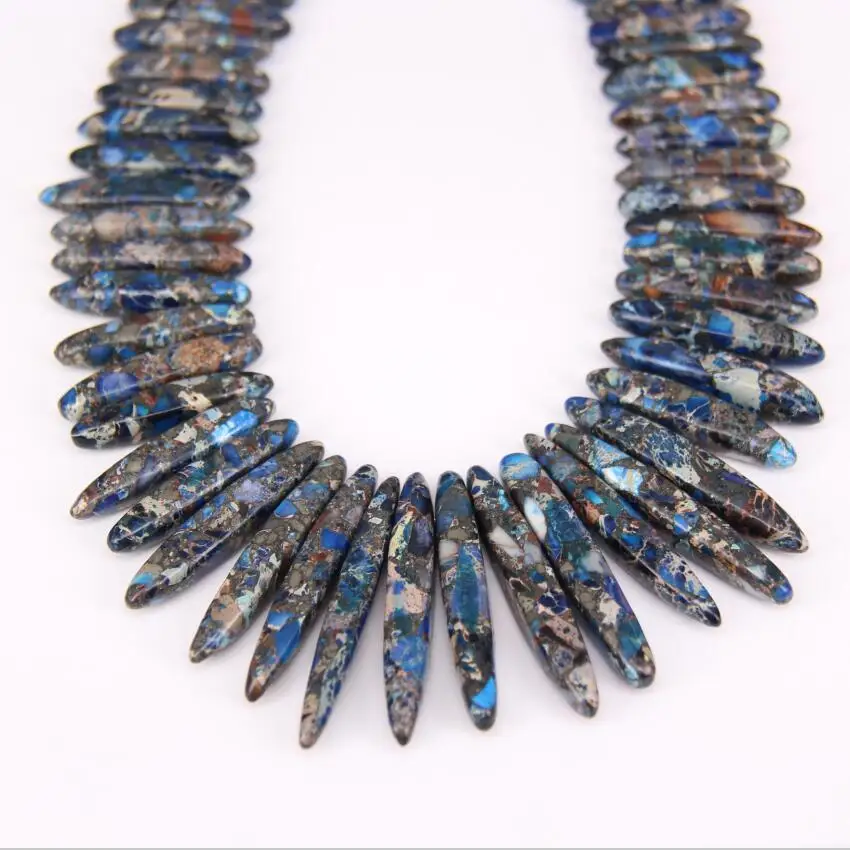 Blue Sea Sediment Stone Top Drilled Double Stick Point Pendants strand Graduated Emperor Stones Slice Loose Beads DIY Necklace | Украшения
