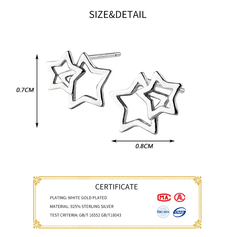 Серьги гвоздики женские из серебра 100% пробы с полыми звездами|Серьги-гвоздики| |