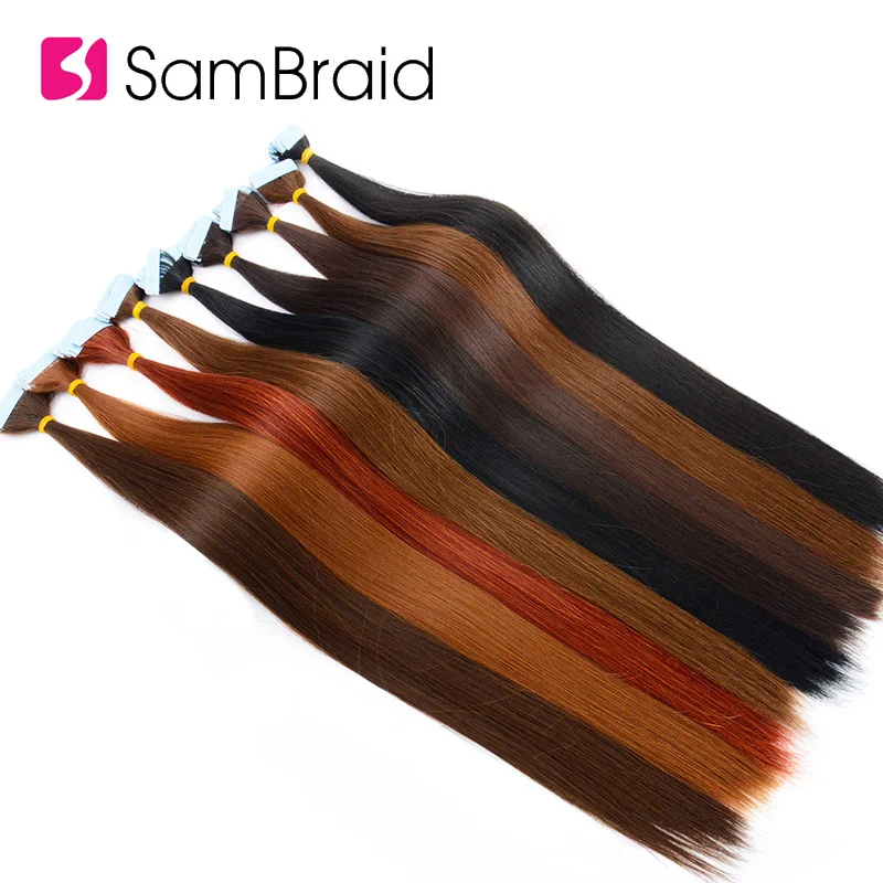 SAMBRAID Straight Tape In Hair Extension Pure Color Double Sided Adhesive Tape Hair 22 Inch 40 Pcs/pack Skin Weft Synthetic Hair
