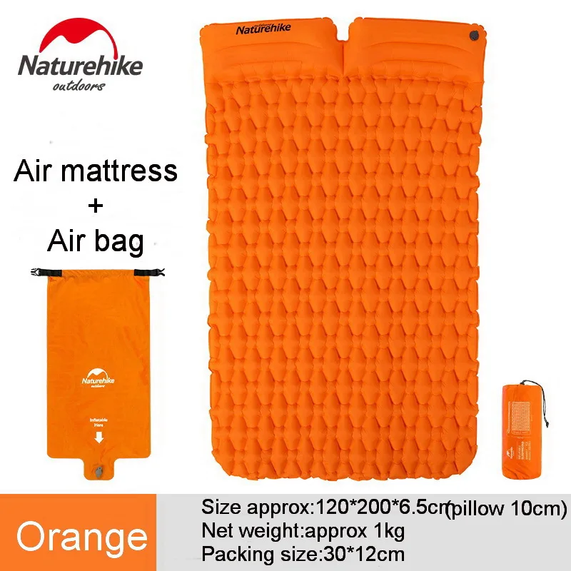 2Person orange set Naturehike сверхлегкий 1 2 человек надувной матрас Открытый надувные матрасы один спальный коврик кемпинг коврик W& подушка безопасности - Цвет: 2Person orange set