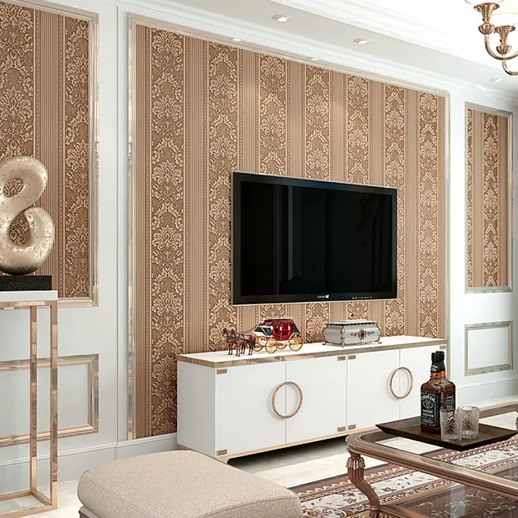 European 3D Non-woven Wallpaper Vertical Stripes Sprinkle Gold Living Room Bedroom Background Wall Paper Wholesale | Обустройство