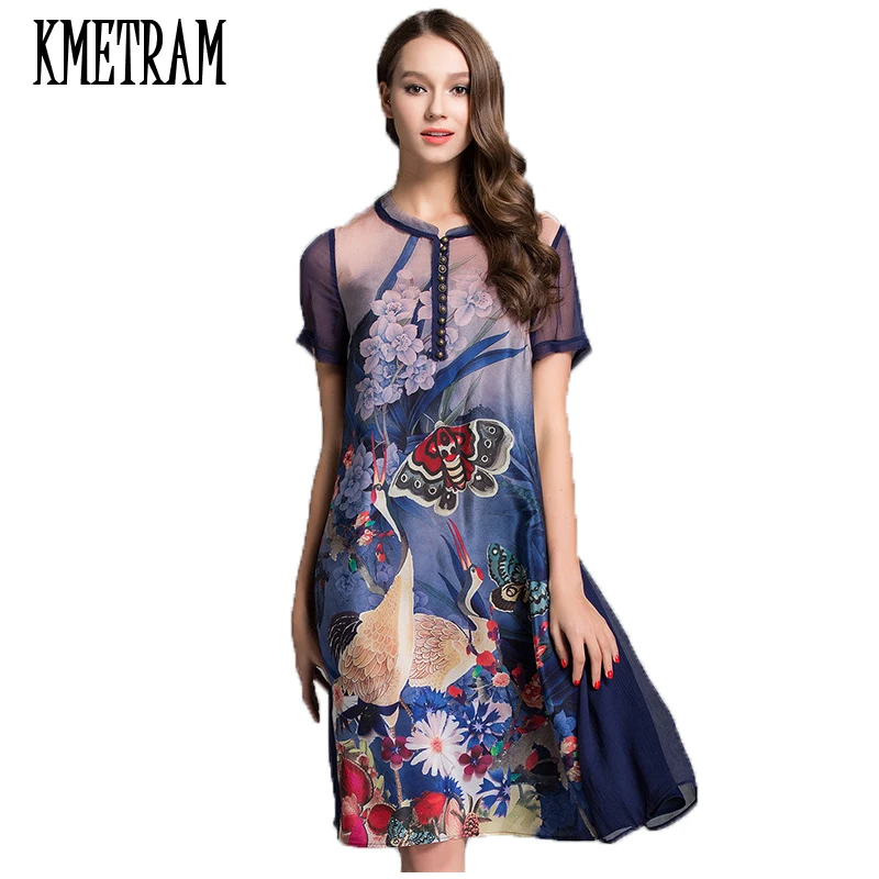 2020 высококачественное 100% шелковое женское платье свободного покроя модные