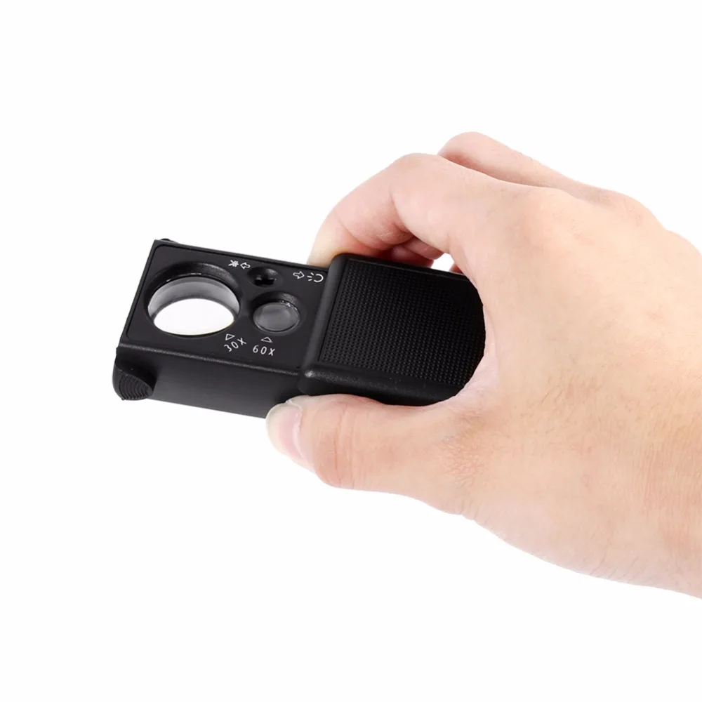 Новый мини 30X/60X двойные линзы Карманные Ювелирные изделия Лупа с светодиодный УФ