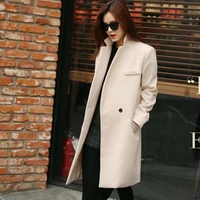 elegant women wool coat tailored suit collar v neck long female overcoat loose trench coat plus size clothing white black