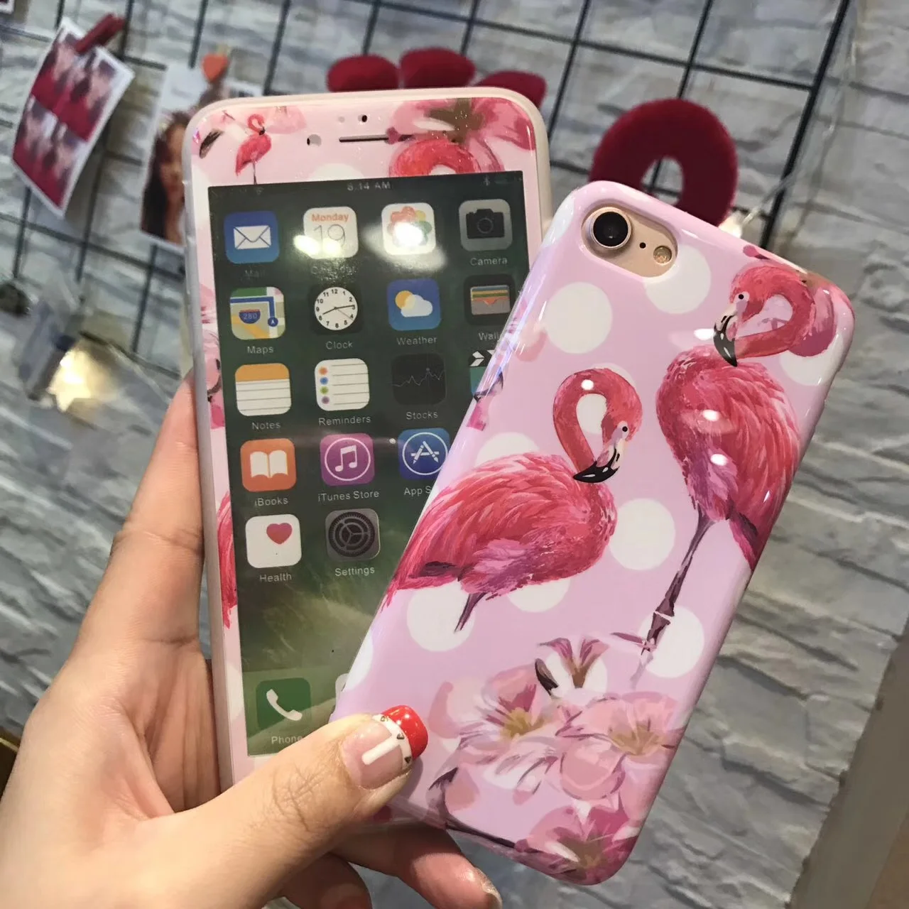 Мягкий чехол IMD с рисунком фламинго и цветов для iPhone 7 8 plus X XS закаленное стекло