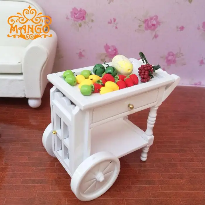 

1:12 Dollhouse Miniature Furniture Kitchen White wooden push rotating dining car