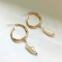 srcoi gold color metal freshwater pearl hoop earrings silver color pin geometric circle wedding earrings women jewelry
