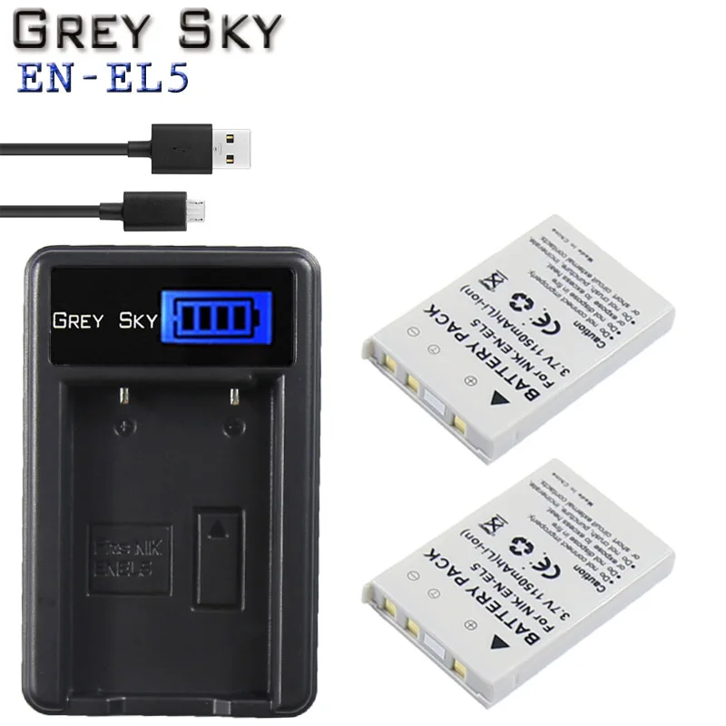 charger and 2battery 2 шт 3,7 V 1150 мА/ч, EN-EL5 RU EL5 ENEL5 Батарея+ ЖК-дисплей USB Зарядное устройство для цифровой камеры NIKON Coolpix P530 P520 P510 P100 P500 P5100 P5000 P6000 - Цвет: charger and 2battery