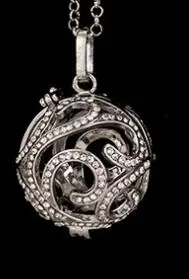 white k silver SHIYING Rhinestone circle pattern cage 4 colour for pregnant women baby Necklace With 16mm chime Balls we do production SYYF0123 - Окраска металла: white k silver