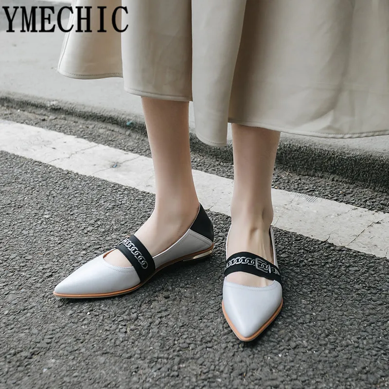 YMECHIC/2019 г. модные женские туфли с острым носком на каблуке черного и белого цвета
