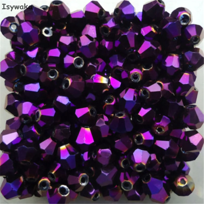 Shining Purple Isywaka дизайн цвета 100 шт 4 мм двухконусные Австрийские хрустальные бусины Шарм стеклянный свободный разделитель бисер для рукоделия ювелирных изделий - Цвет: Shining Purple