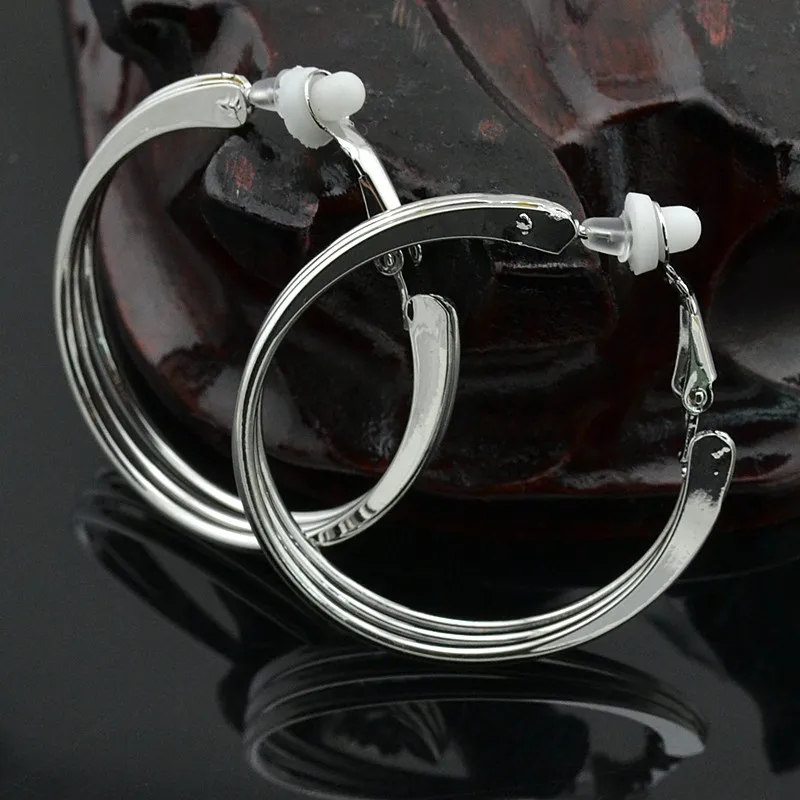 silver clip 4cm Серьги-клипсы с большими кругами для женщин, женские модные ювелирные изделия, брендовые, розовое золото, серебро, круглые, без отверстия для ушей, без пирсинга, для молодых девушек - Окраска металла: silver clip 4cm