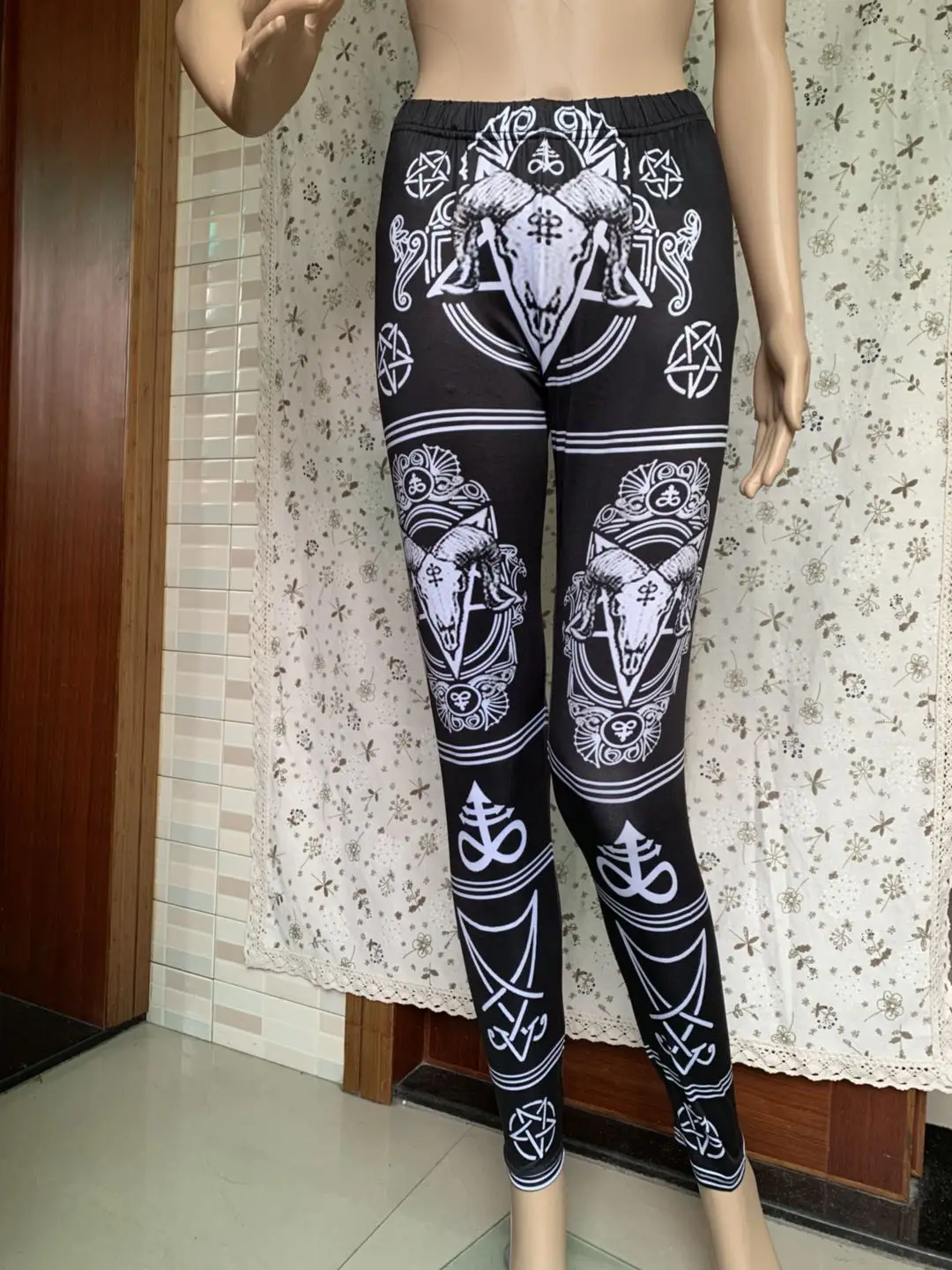 Женские леггинсы с высокой талией принтом в виде черепа|Легинсы| |