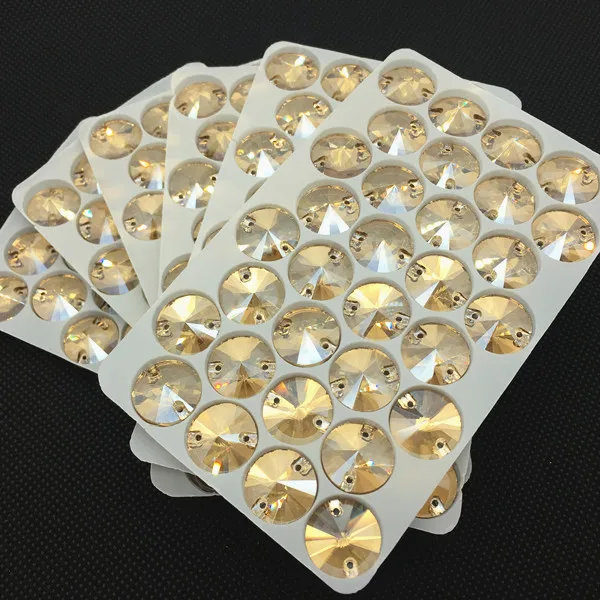 gold champagne 10 мм круглые стразы риволи 3200 sew On Stone Пришивные стеклянные стразы 2 отверстия для платья украшения для одежды - Цвет: gold champagne