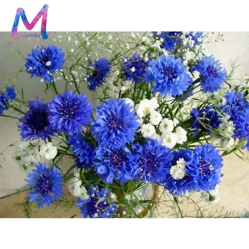 MIAODU 5D Алмазная мозаика для рукоделия, вышивка с белыми и синими цветами, вышивка крестиком, украшение для дома в подарок - Цвет: B0348