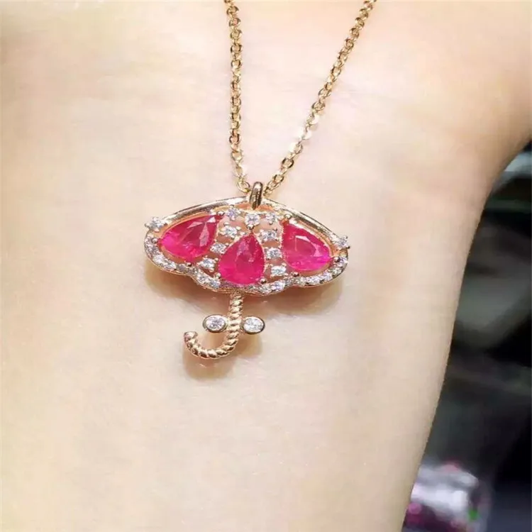 

KJJEAXCMY boutique jewels 925 sterling silver enchased natural ruby female pendant + necklace protection umbrella shaped jewelr