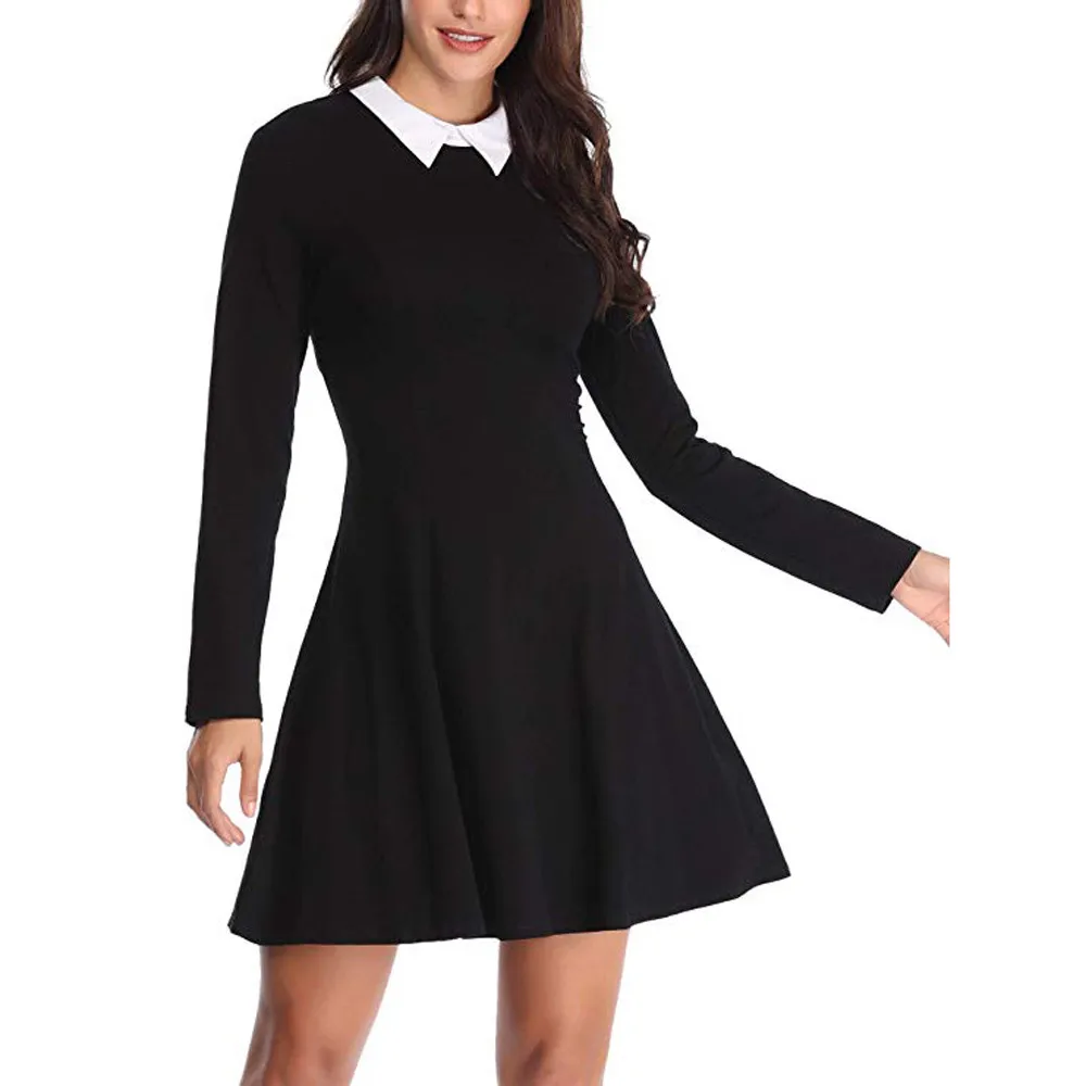 Vetement femme 2019 женское модное Повседневное платье с длинными рукавами и круглым