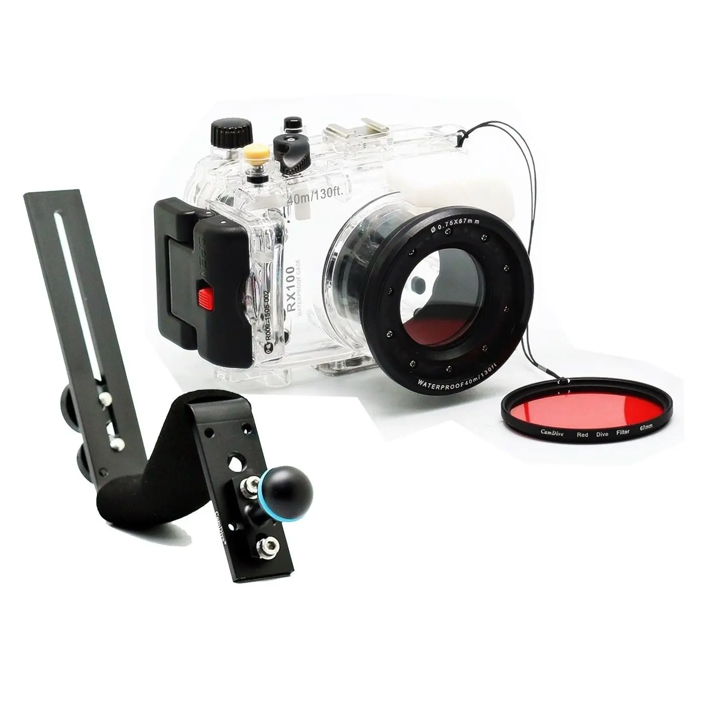 للبيع لسوني RX100 DSC-RX100 40m/130ft للماء تحت الماء الإسكان حالة غطاء + الغوص مقبض + فلتر
