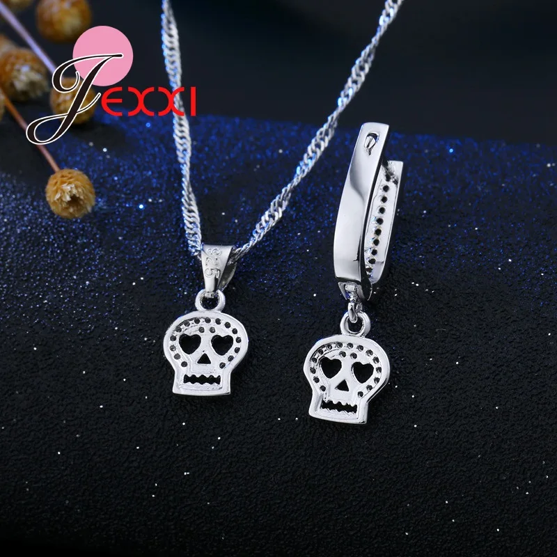 Серьги с подвеской в виде черепа для женщин и девочек Модный комплект ювелирных