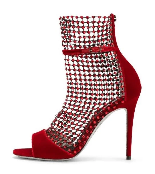 

Роскошные красные бархатные женские сандалии, украшенные блестящими кристаллами, сетчатые свадебные туфли, гладиаторы, классические туфли с открытым носком для невесты