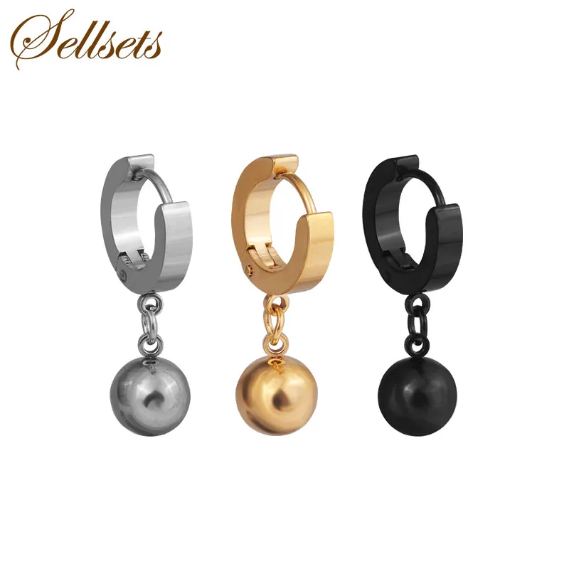 Серьги кольца мужские и женские из нержавеющей стали с круглым шариком 2 шт.|fashion