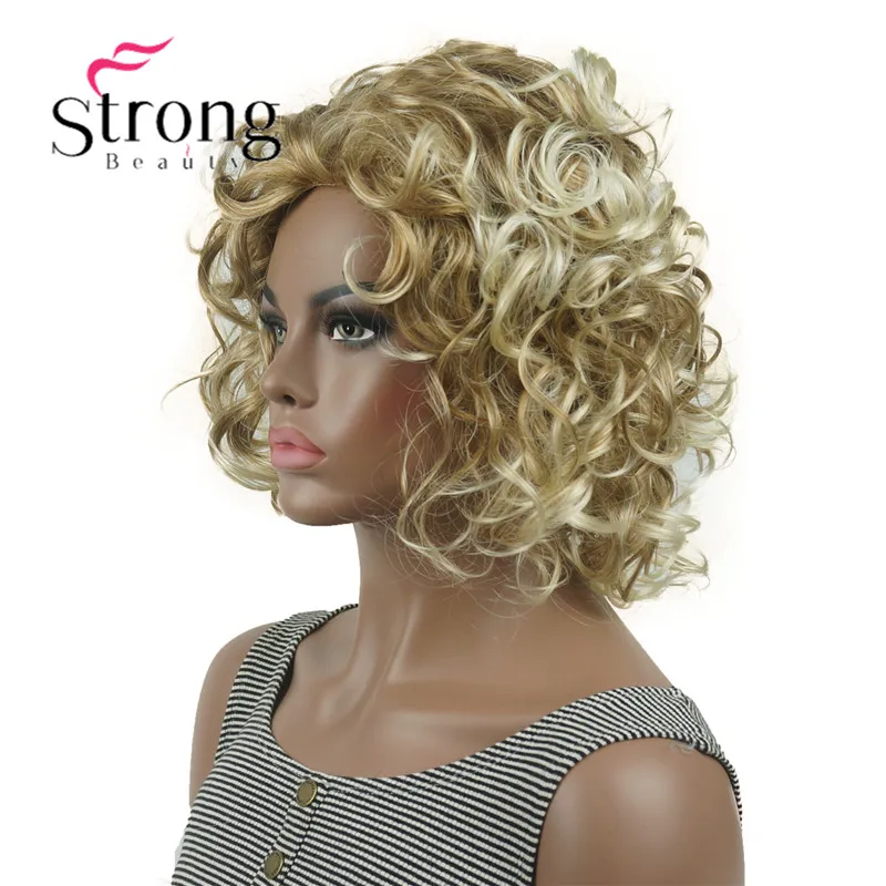StrongBeauty короткие супер каштановые с завитками корень с белым золотым наконечником кудрявые короткие синтетические волосы женский парик
