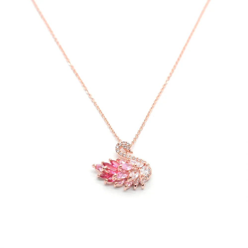 rose gold pink Yun ruo кубический цирконий камень с покрытием кулон в виде лебедя Цепочки и ожерелья Роза цвета: золотистый, серебристый Цвет Модные украшения подарок на день рождения Женская Прямая - Окраска металла: rose gold pink